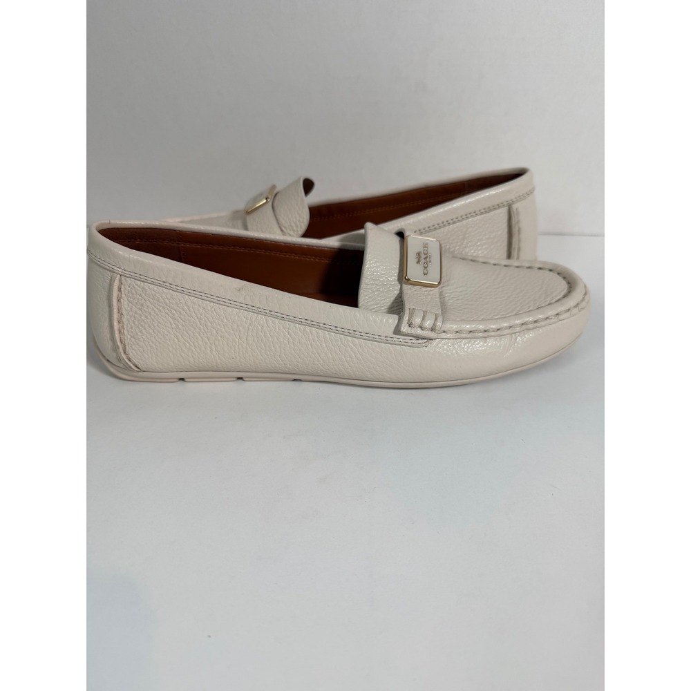 Coach Marley Driver Chalk Pebbled Leather Loafers CC637 Cream White Flats 8.5B